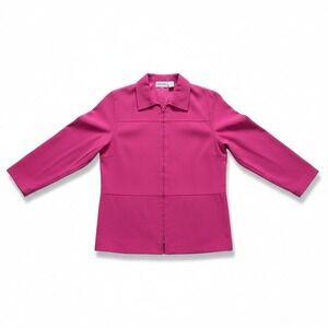 Joanna Stretch Pink Zip‎ Up Collared Jacket. Women's Small Magenta Outerwear